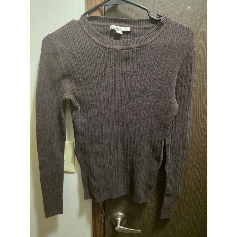 Merona Women’s Ribbed Knit Long Sleeve Sweater Brown Top S